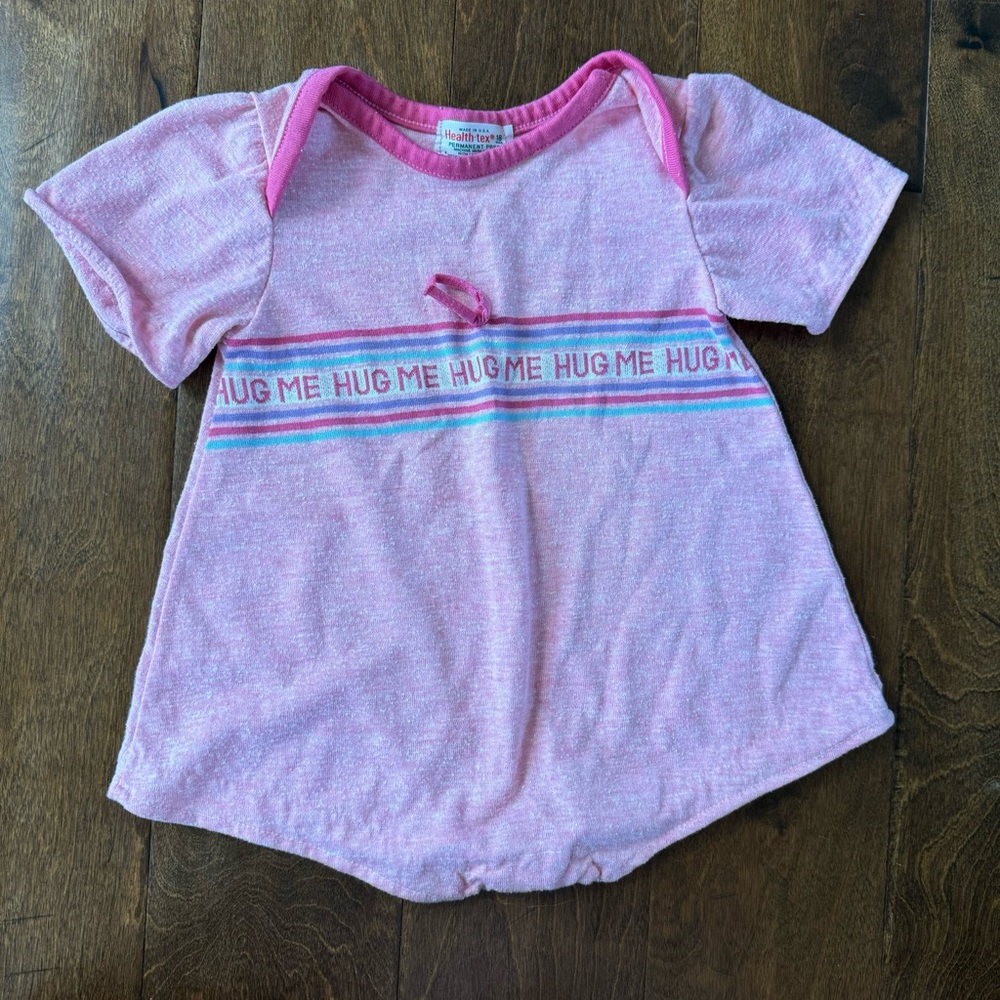 Vintage Health-tex Pink‎ Hug Me Graphic Romper Baby Girls 18 Months Made in USA